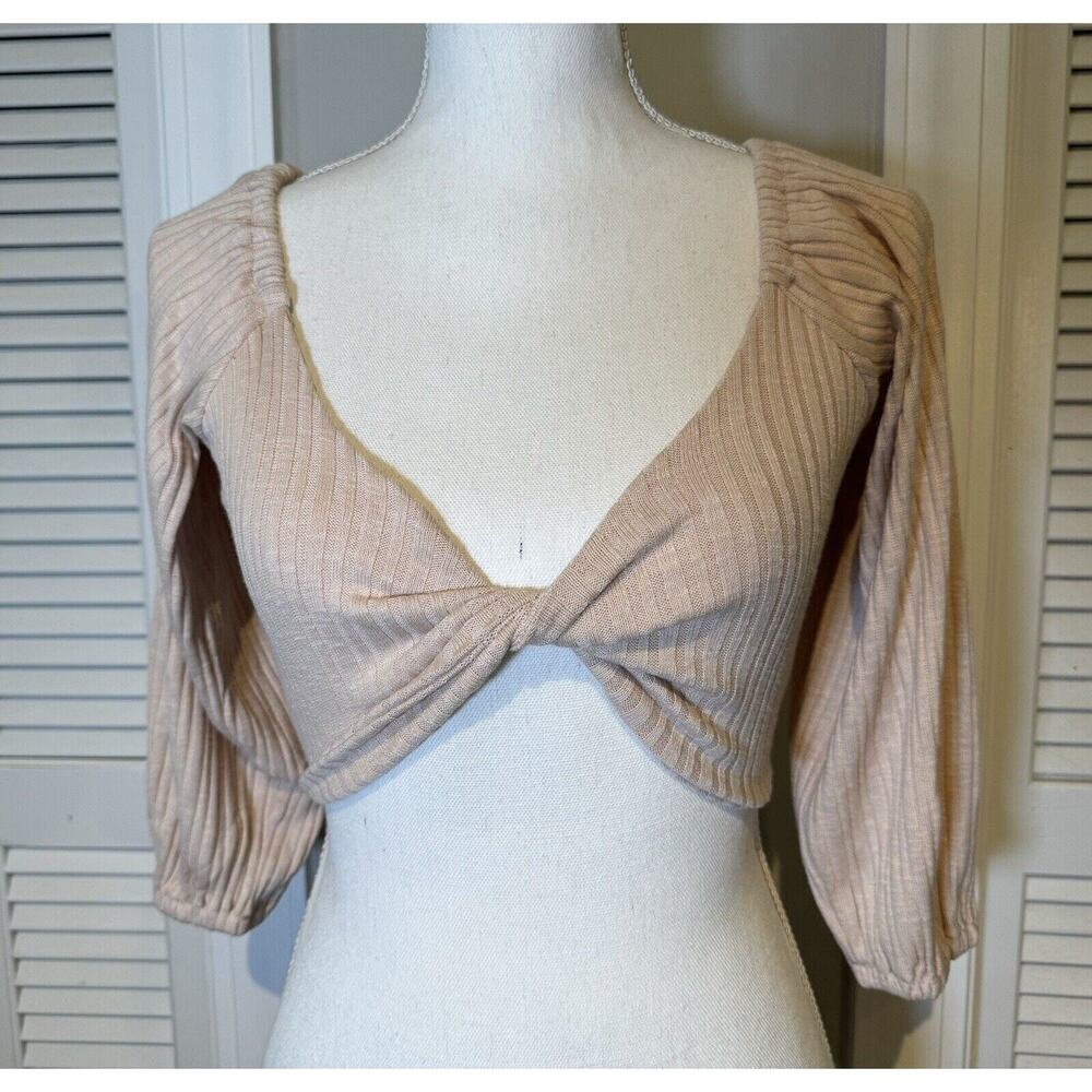 L*Space Jemma Top Twist Front Ribbed Crop Top In Sand Size Small NWT